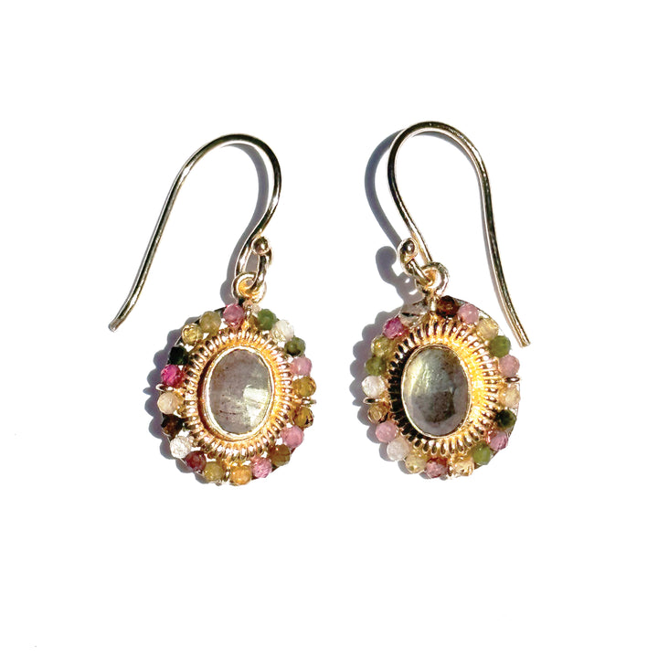 Tourmaline and Labradorite Oval Earrings