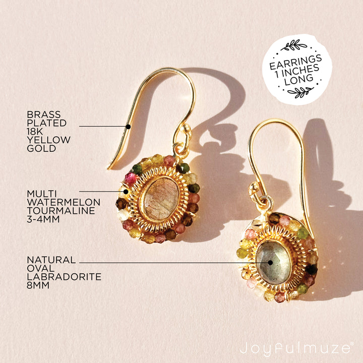 Joyfulmuze Tourmaline Labradorite Dangle Drop Earrings for Women and Moms