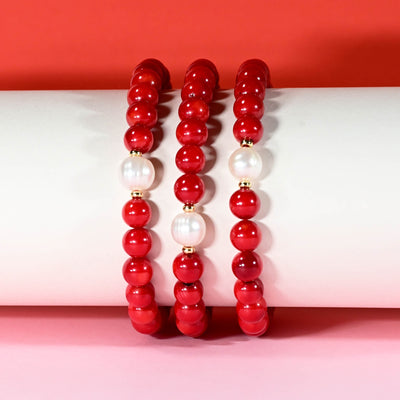 Red Coral and Freshwater Pearl Bracelet