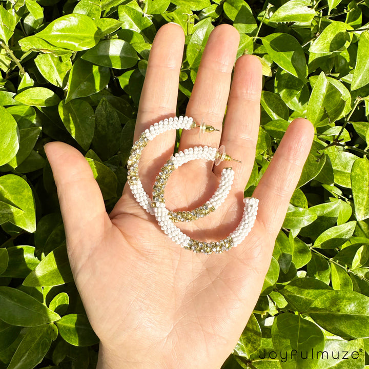 White and Gold Hoops