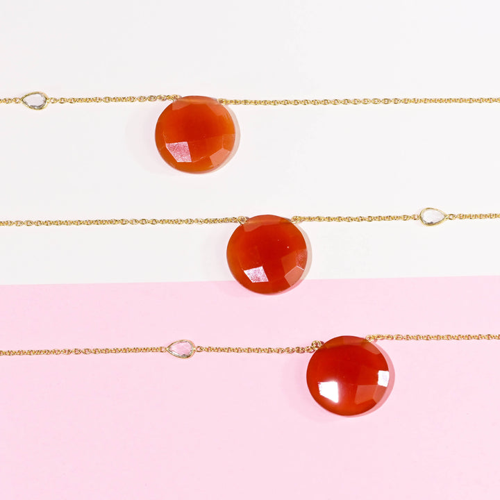 Carnelian CZ Gold Necklace