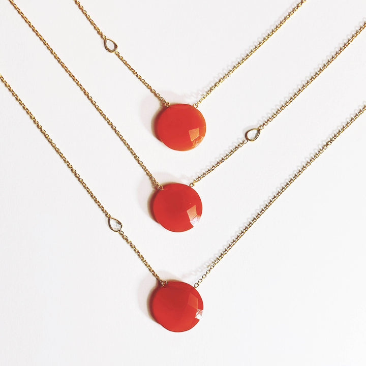 Carnelian CZ Gold Necklace