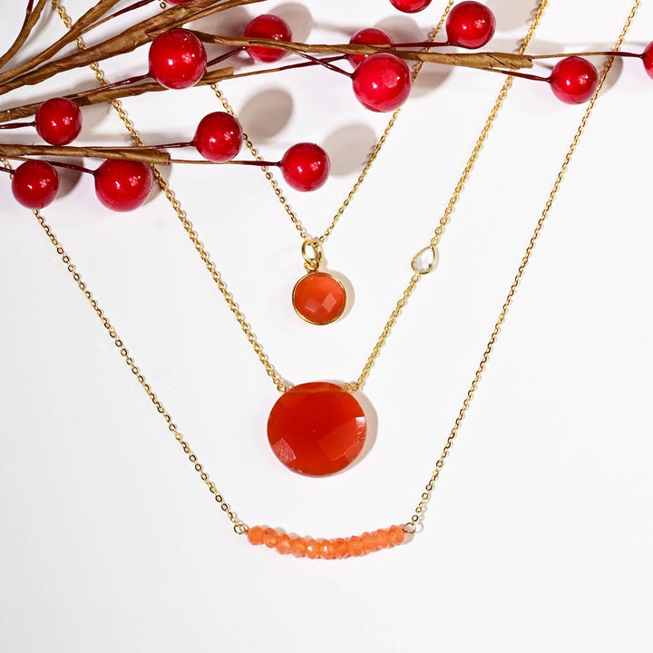 Carnelian CZ Gold Necklace