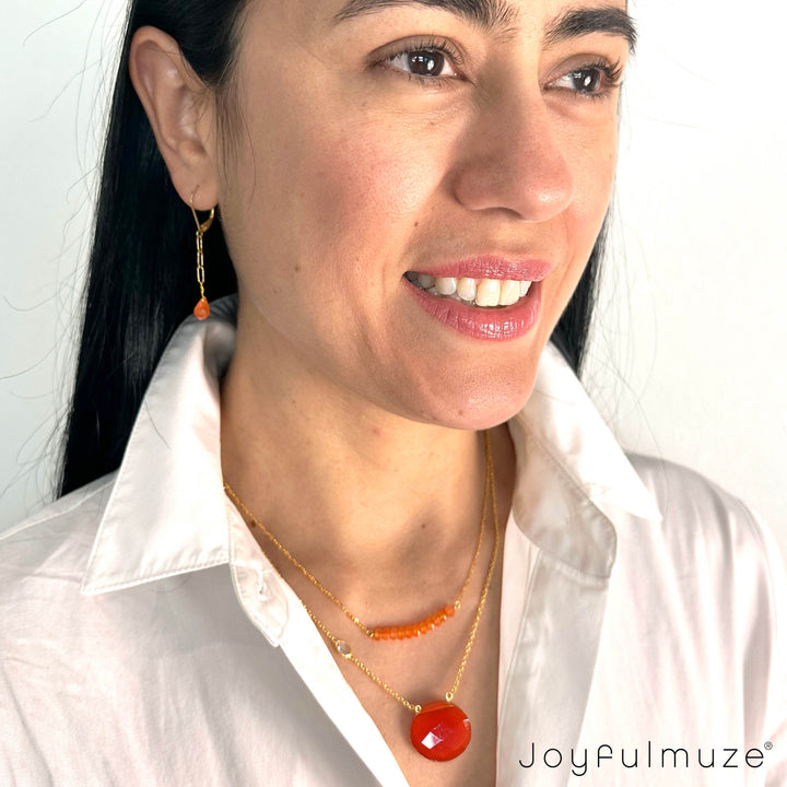 Carnelian CZ Gold Necklace