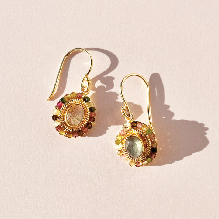 Tourmaline and Labradorite Oval Earrings