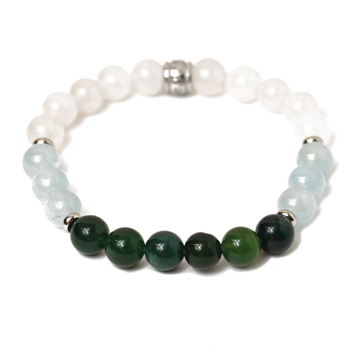 White Marble, Aquamarine and Moss Agate
