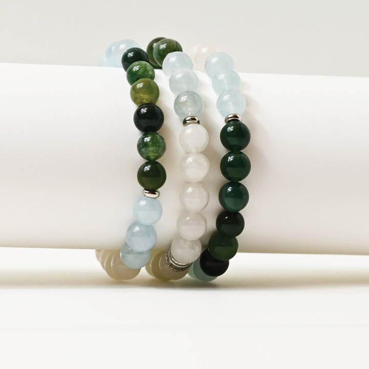 White Marble, Aquamarine and Moss Agate