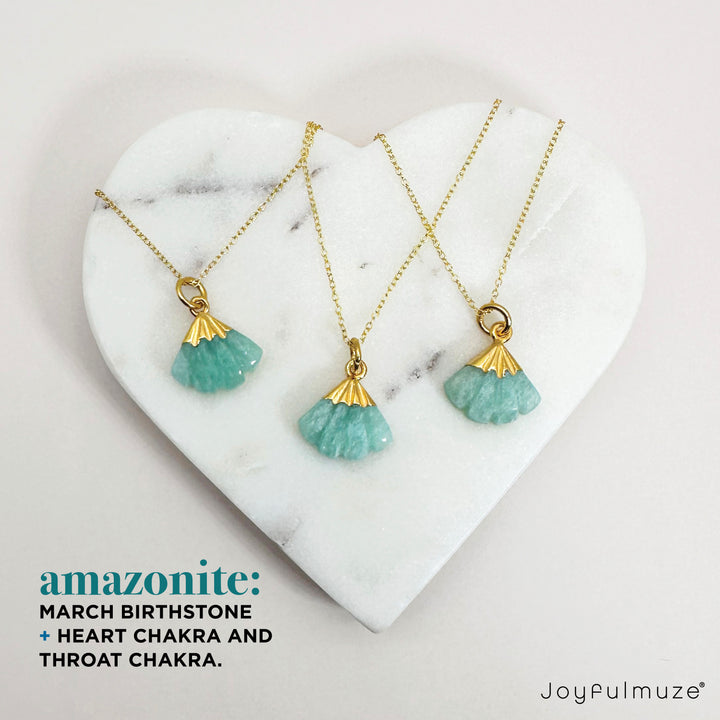 Joyfulmuze Summer Amazonite Hand Carved Natural Chakra Healing Gemstone Team Blue on Gold 18" Chain