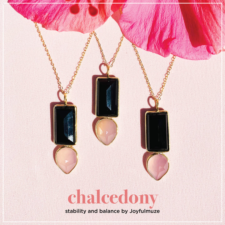 Black Onyx and Pink Chalcedony Necklace