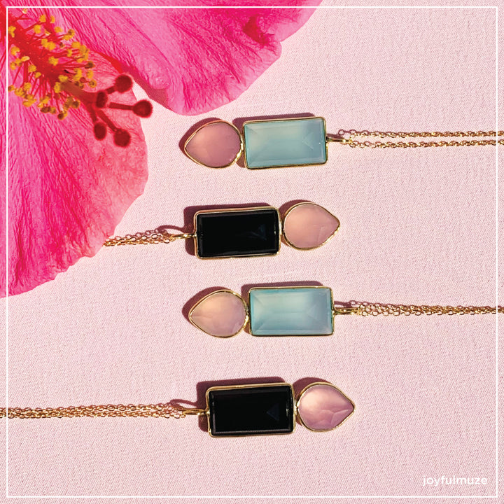 Black Onyx and Pink Chalcedony Necklace