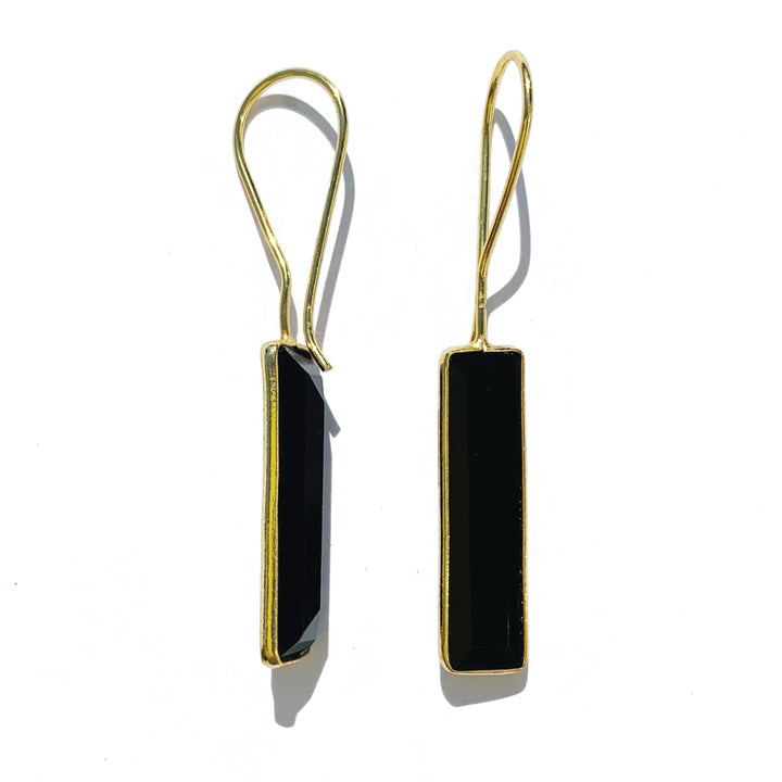 Black Tourmaline Long Gold Earrings