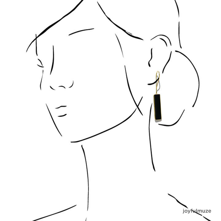 Black Tourmaline Long Gold Earrings