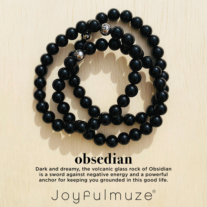 Joyfulmuze Blak Obsidian Bracelet, Handmade Beaded 8MM Crystal Beads,Adjustable Stretch Bracelet,Chakra Bracelet,Protection Bracelet,Bring Good Luck, Prosperity and Happiness, Men's and Women's Gifts