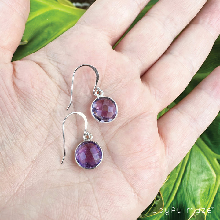 Joyfulmuze Amethyst  925 Sterling Silver Dangle Drop Earrings, Light Dangle Faceted Purple Crystal, February Birthstone, Handmade Jewelry Gift for Women