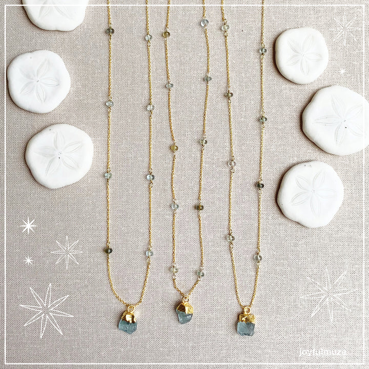 Joyfulmuze Blue Aquamarine Gemstone Necklace March Birthstone