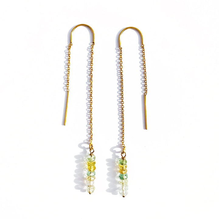 Gold Fill Thread Earrings with Moss Aquamarine