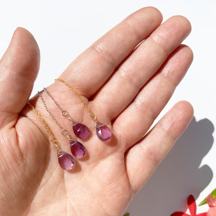 Natural Amethyst Faceted Drops Silver 925 18K Gold  Earrings Long Chain