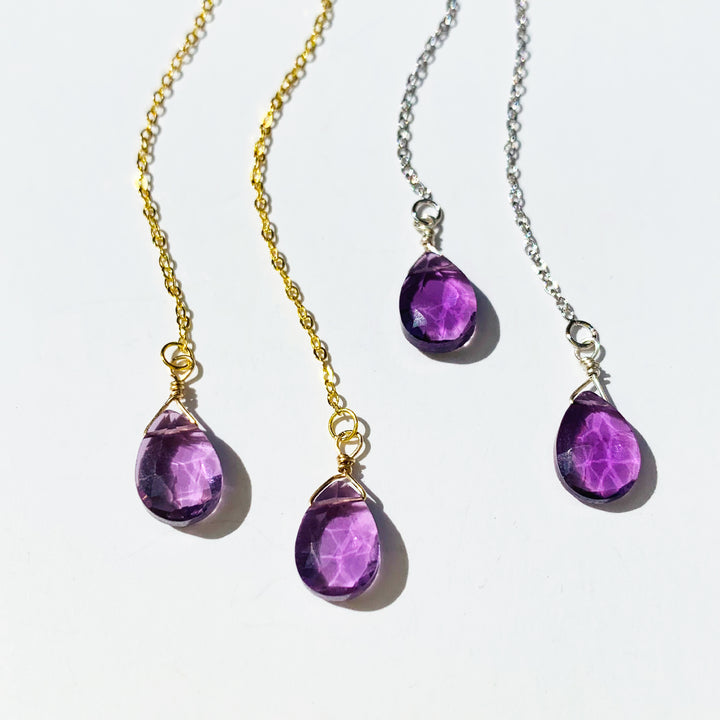 Natural Amethyst Faceted Drops Silver 925 Earrings Long Chain