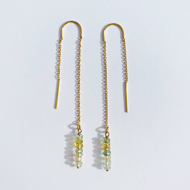 Gold Fill Thread Earrings with Moss Aquamarine