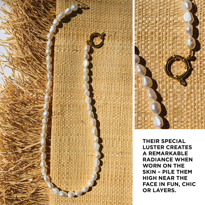 Pearl Necklace in Brass Gold