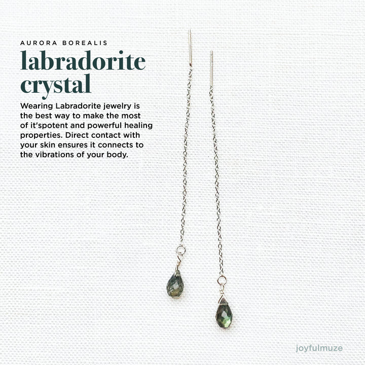 Labradorite Adjustable Long Chain Silver Threader Earrings