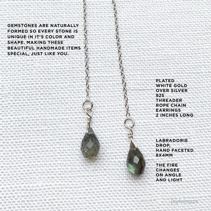 Labradorite Adjustable Long Chain Silver Threader Earrings