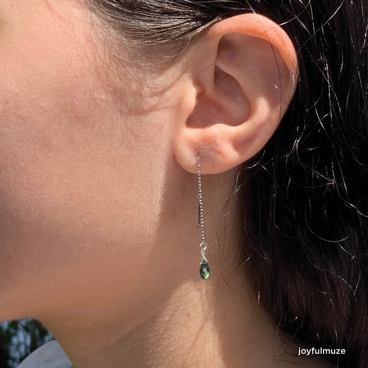Labradorite Adjustable Long Chain Silver Threader Earrings