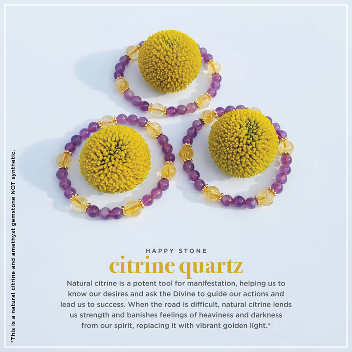 Joyfulmuze Natural Amethyst Citrine Stretch Bracelet, Made In Florida, Great Mothers Gift and Birthday