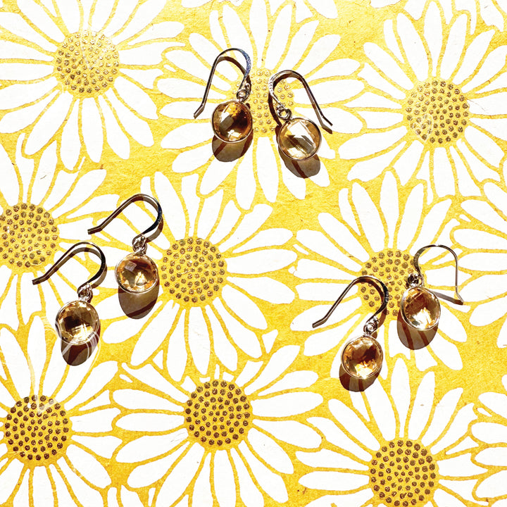 Joyfulmuze Handmade Natural Citrine Dangle Drop Round Silver 925Earrings