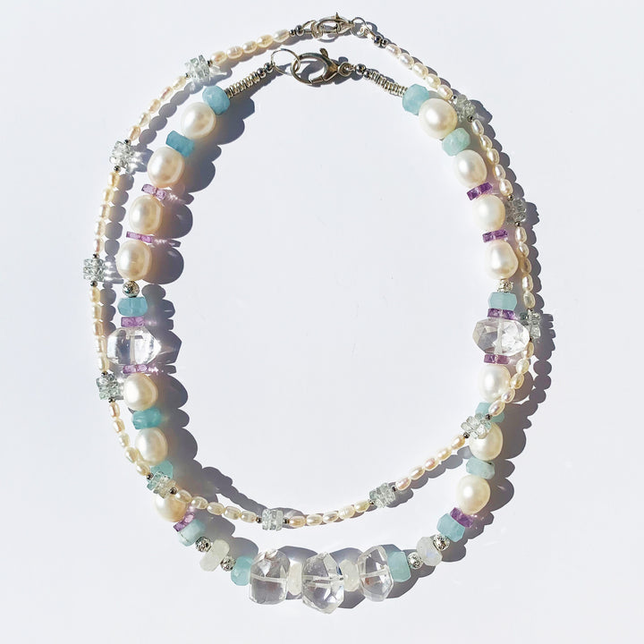 Green Amethyst and Pearls Necklace