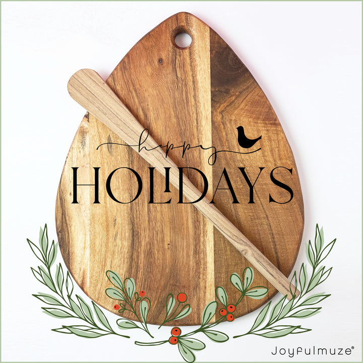 Acacia Cooking Spoons Spatula, Water Drop Shape Unique Cutting Board