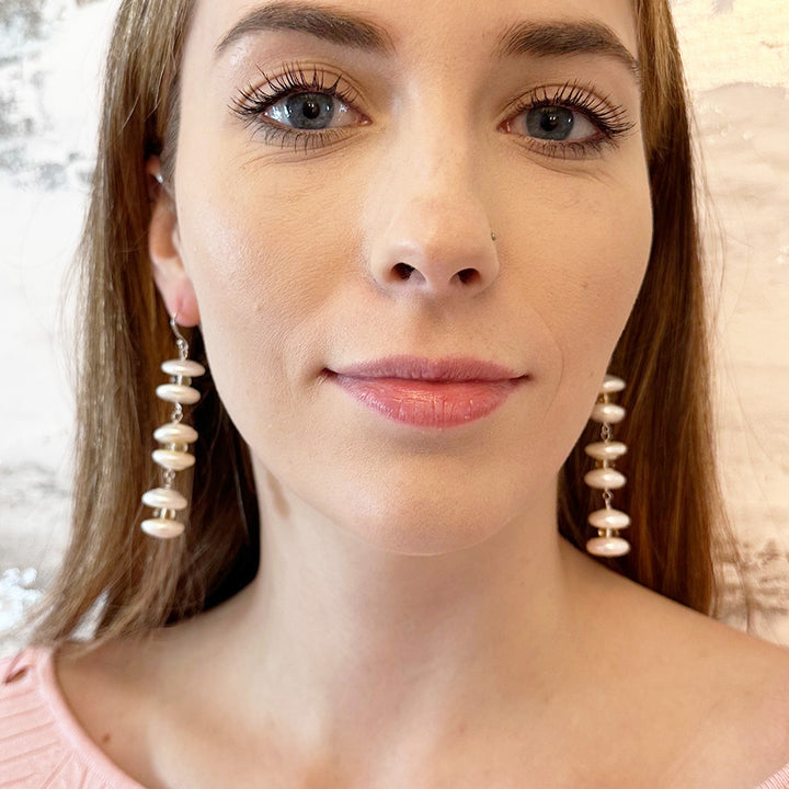 Joyfulmuze Genuine Citrine Pearl Long Earring, Sterling Silver 925 Jewelry, Dangle Drop Elegant Gift for Women
