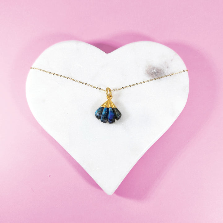 Joyfulmuze Labradorite Hand Carved Natural Chakra Healing Gemstone Grey Green Blue on Gold 18" Chain