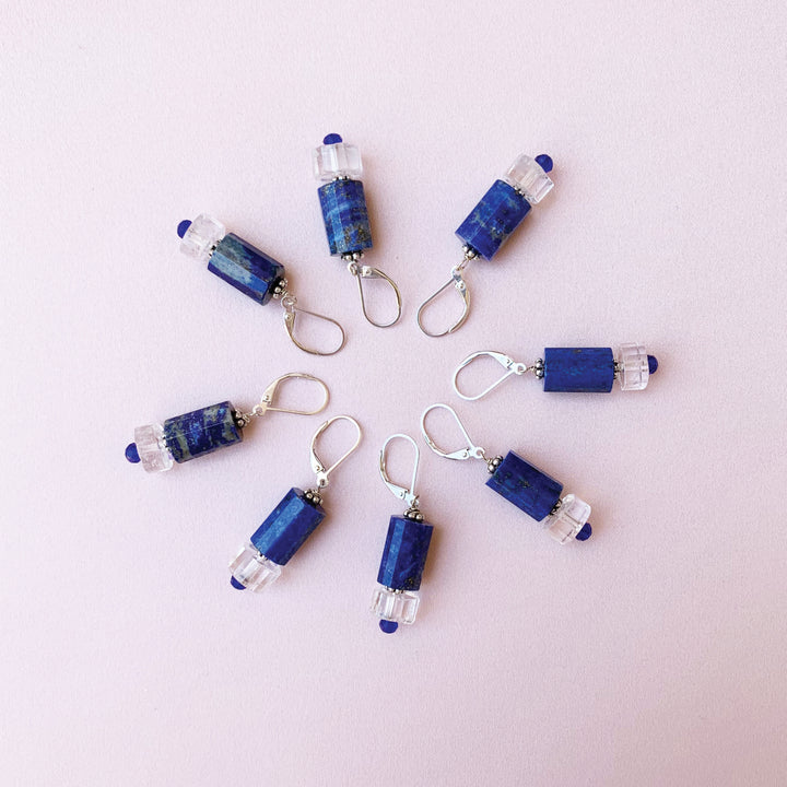 Lapis Lazuli Faceted Clear Quartz Earrings