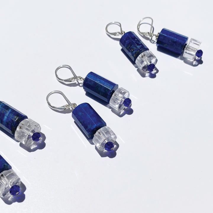 Lapis Lazuli Faceted Clear Quartz Earrings