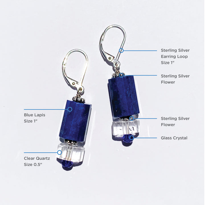 Lapis Lazuli Faceted Clear Quartz Earrings