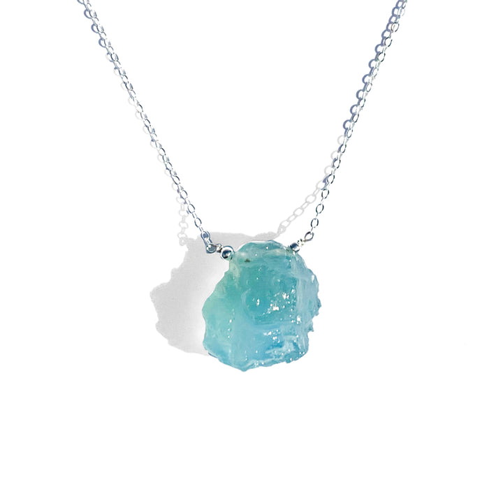 larege raw aquamarine silver necklace pendant