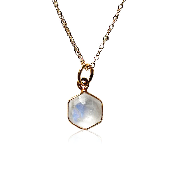 Joyfulmuze 925 Sterling Silver 18K Gold Plated Natural Moonstone Necklace - 14mm White Iridescent Round Gemstone Pendant, June Gemini Birthstone Birthday Present - Unique Handmade Artisan Jewelry, Modern Style Gift for Women