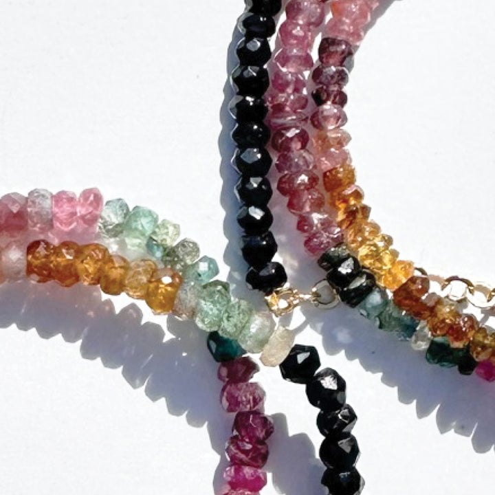Joyfulmuze Watermelon Tourmaline Rainbow Necklace, Natural Colorful Gemstone Handmade Healing Jewelry, Two Row Bracelet, Valentine and Mothers Day Women's Jewelry Gift (Rainbow-Tourmaline-Brass)