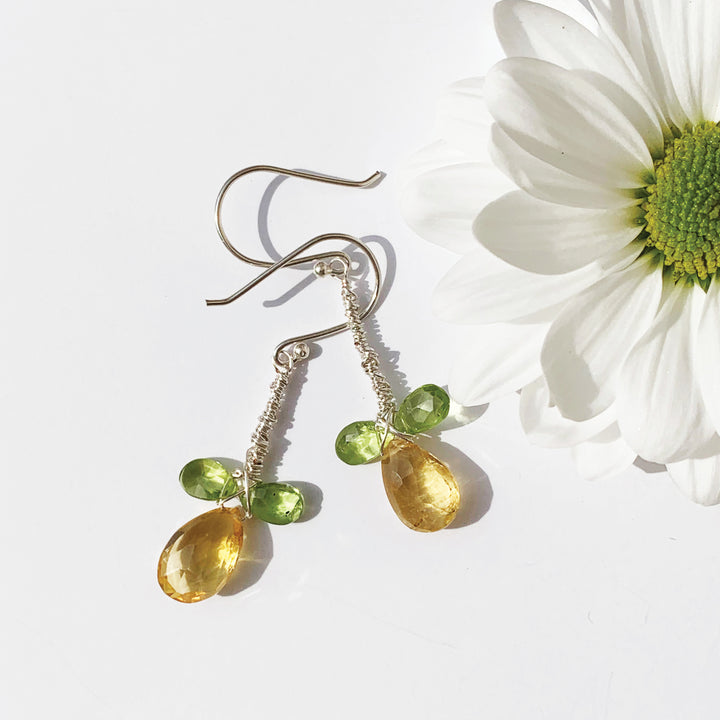 Citrine and Peridot Silver Earrings
