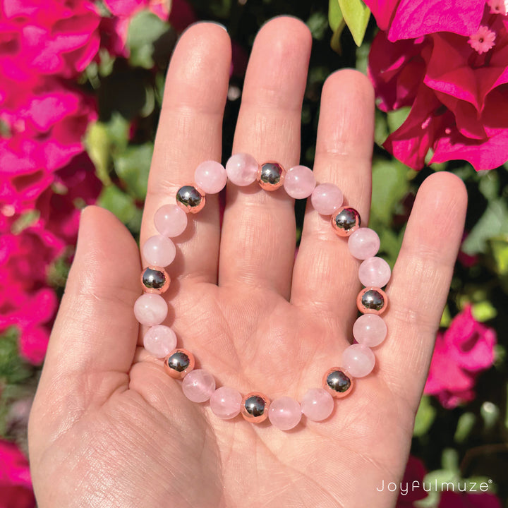 Joyfulmuze-Rose-Quartz-Rose-Gold-Brass-8mm-17cm-New