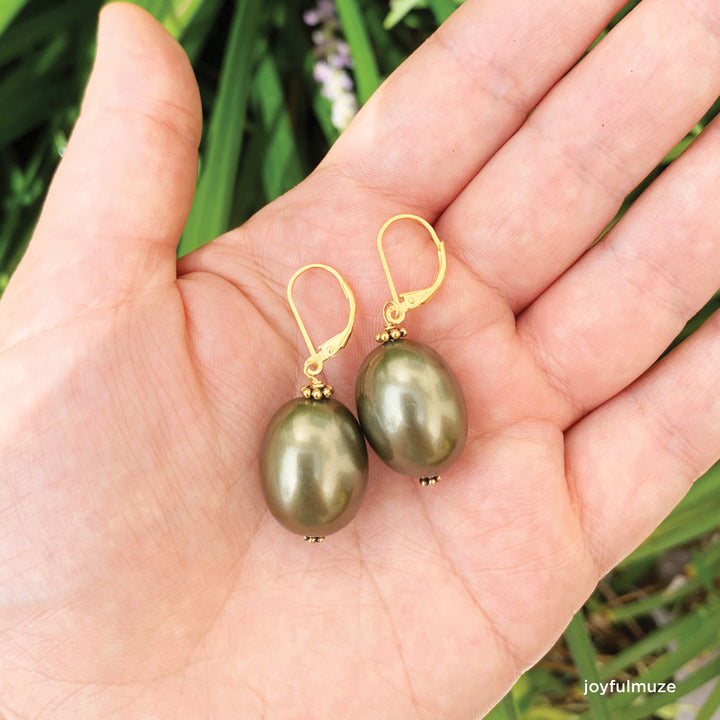 Sell Pearls Earrings in Olive Green