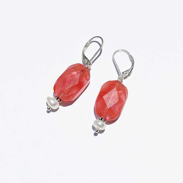 Strawberry Quartz and Pearls Earrings
