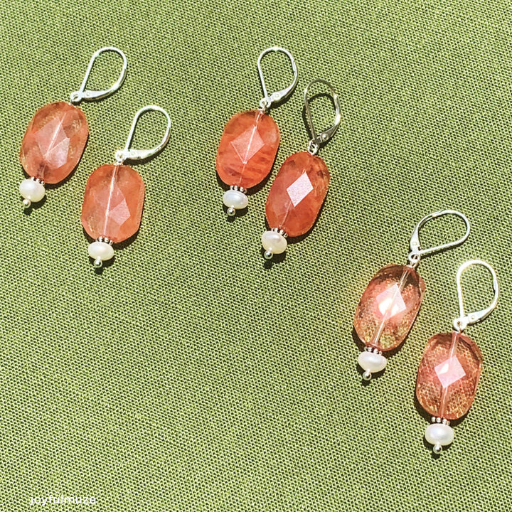 Strawberry Quartz and Pearls Earrings