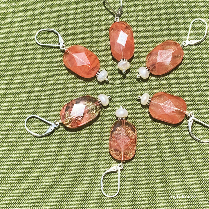 Strawberry Quartz and Pearls Earrings