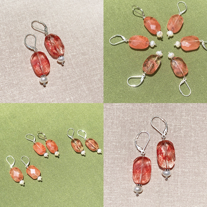Strawberry Quartz and Pearls Earrings
