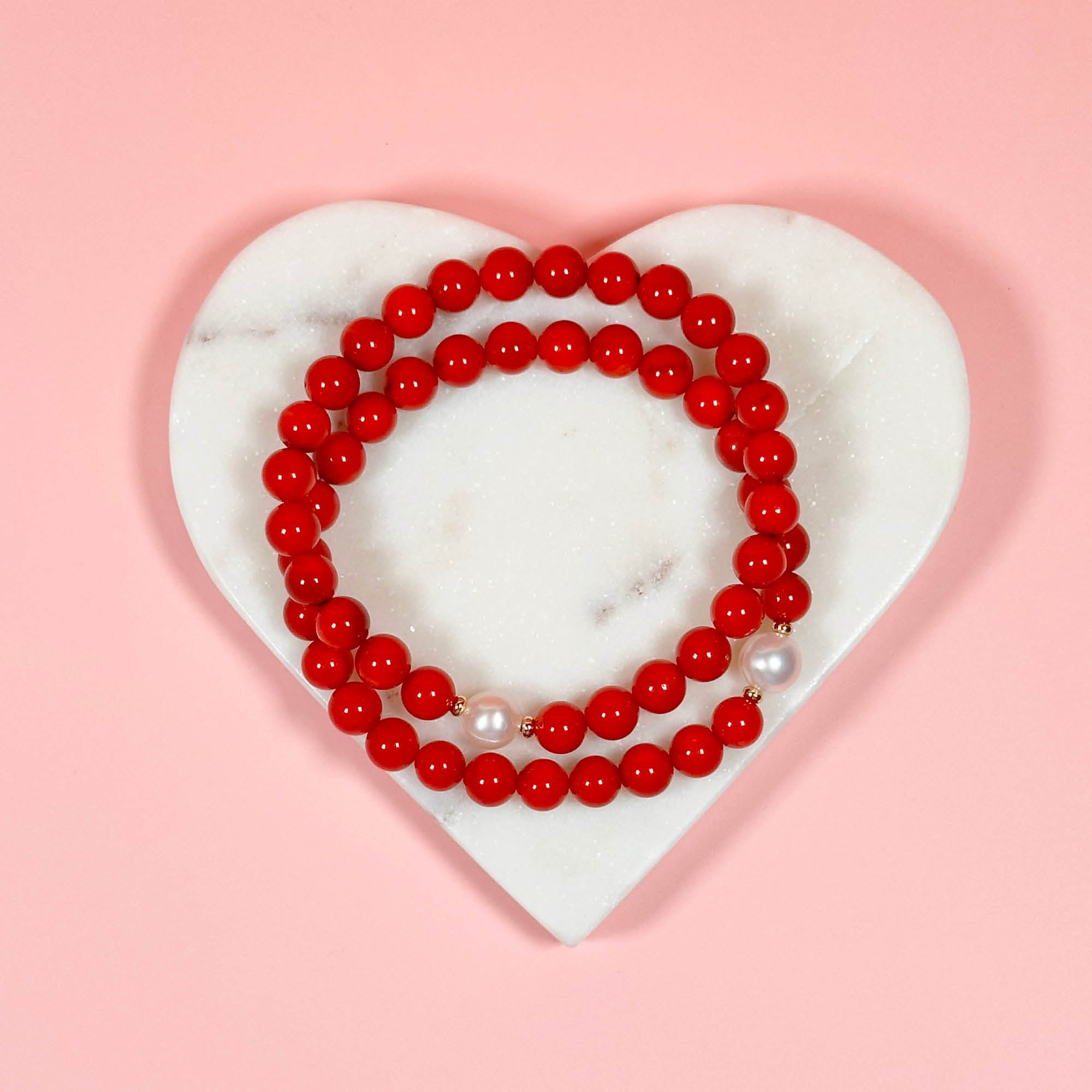 [韓国人気ジュエリー] nff ruby pearl bracelet-red VAN CLEEF & ARPELS Twist Red Coral Cultured Pearl Bracelet &
