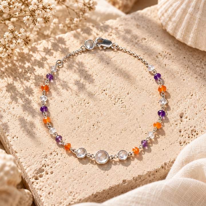 Amethyst, Carnelian & Crystal Gemstone Anklet