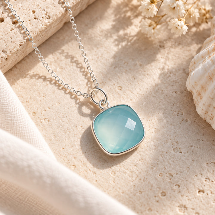 Aqua Blue Chalcedony Sterling Silver Necklace