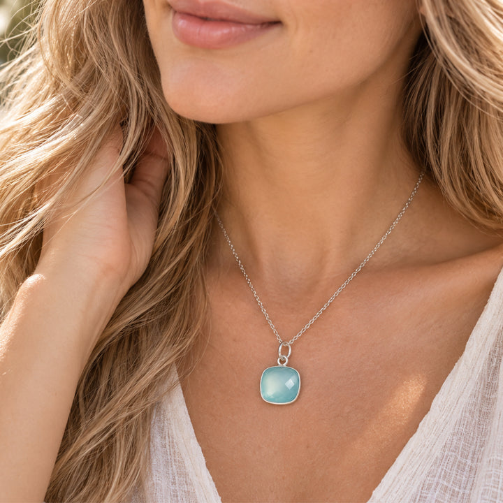 Aqua Blue Chalcedony Sterling Silver Necklace